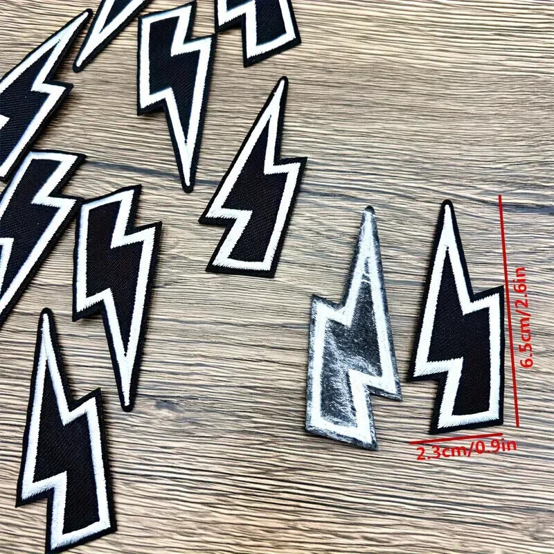Set Of 2 Black White Bolt Iron Sew Embroidered Gothic Patches Gift FLASH BOLT