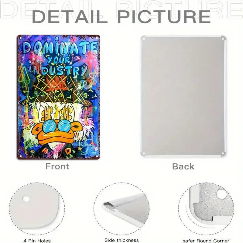 SCROOGE MCDUCK DOMINATE YOUR INDUSTRY Tin Metal sign GIFT Art Deco Movie DOLLAR
