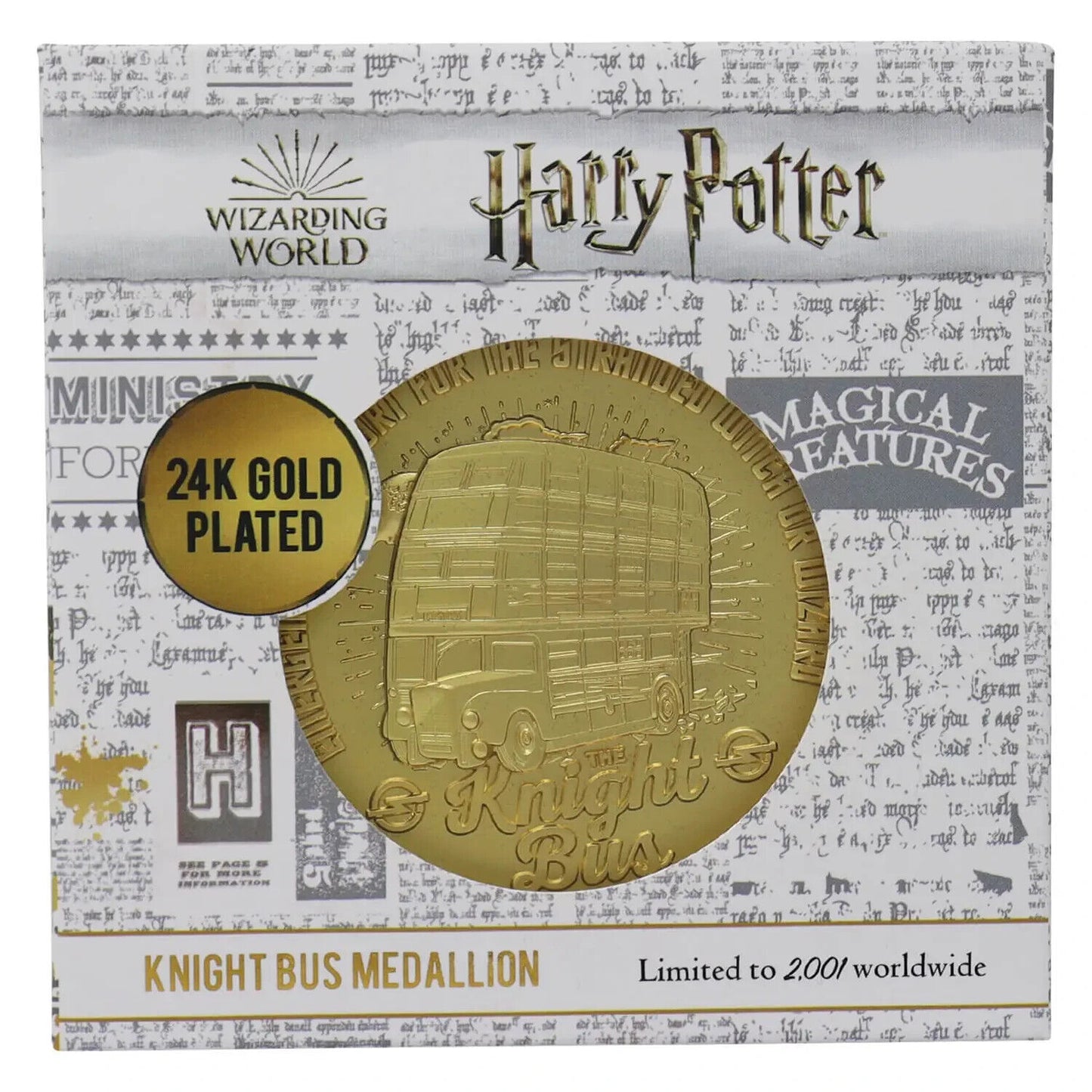 Harry Potter 24k Gold Plated Knight Bus Limited Edition Medallion Only 2001 DUST