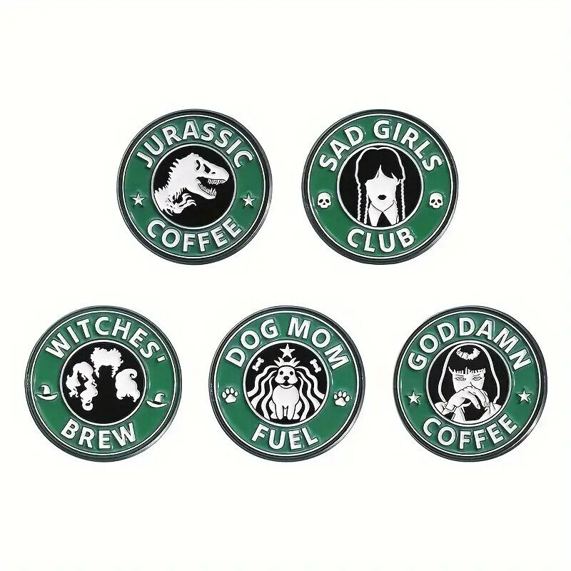 QUOTES Metal Enamel Pin Badge Brooch WEDNESDAY DOG WITCHES JURASSIC COFFEE