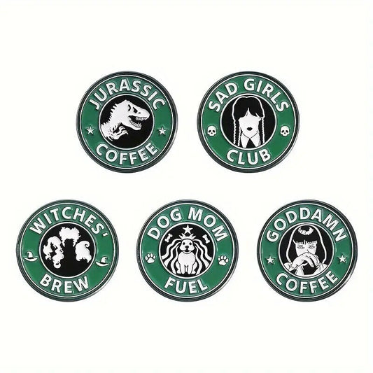 QUOTES Metal Enamel Pin Badge Brooch WEDNESDAY DOG WITCHES JURASSIC COFFEE
