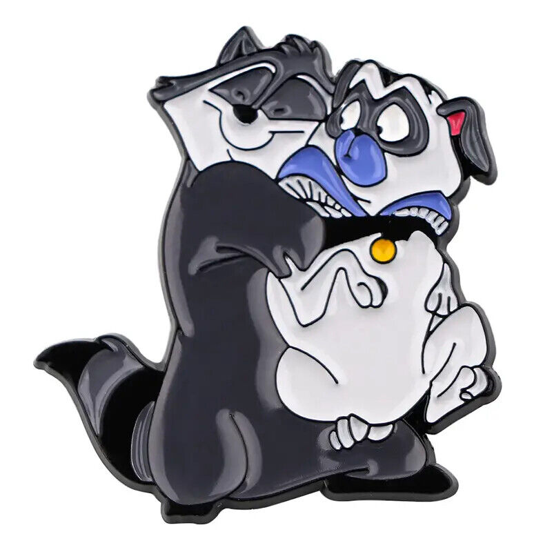 POCAHONTAS MEEKO & PERCY Metal Enamel Pin Badge HUGGING RACCOON PUG