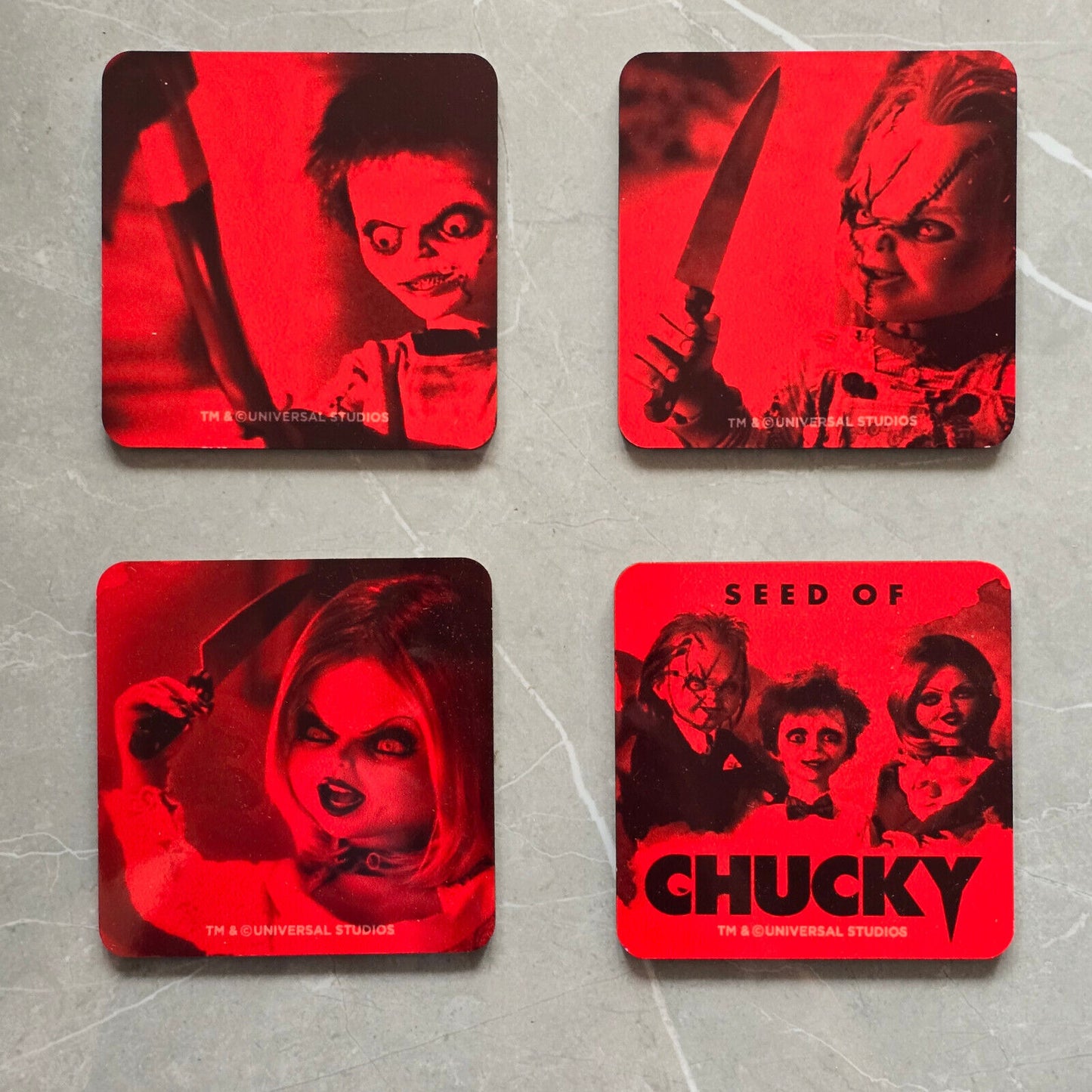 CHUCKY TIFFANY GLEN Childs Play Neoprene Coaster Man Bar Horror Movie Chucky