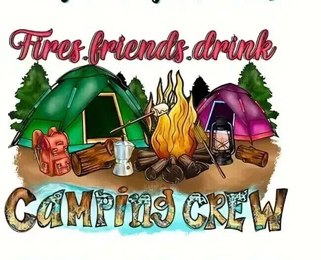 CAMPING CAMPER IRON-ON TRANSFER LOVE HIPPY FRIENDS TRAVEL GLAMP ADVENTURE FIRE
