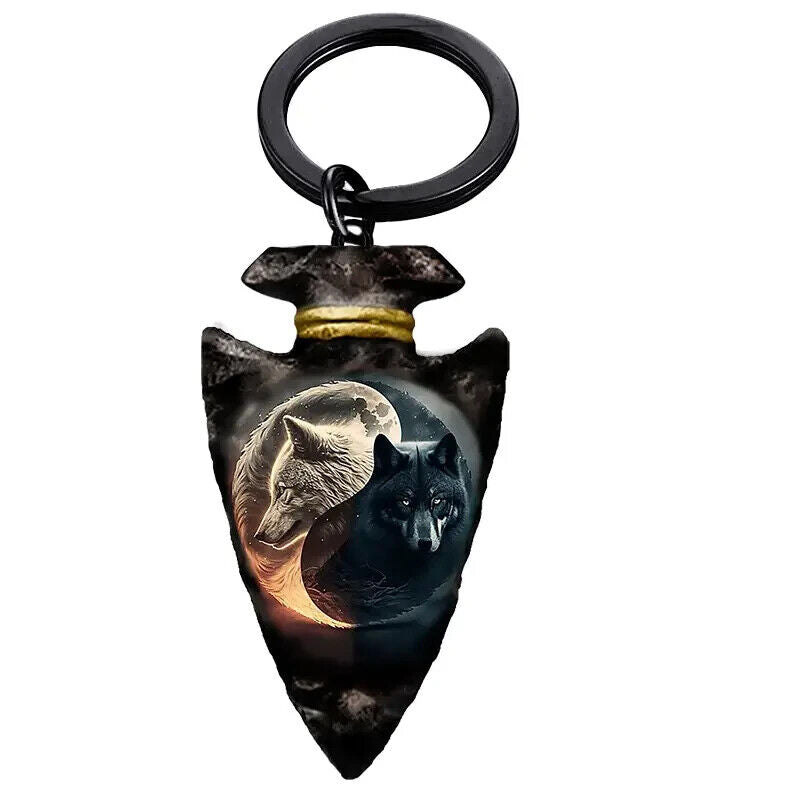 YING/YANG WOLF WOLVES ARROW HEAD Keyring Pagan Gothic Wicca Gift KEYCHAIN