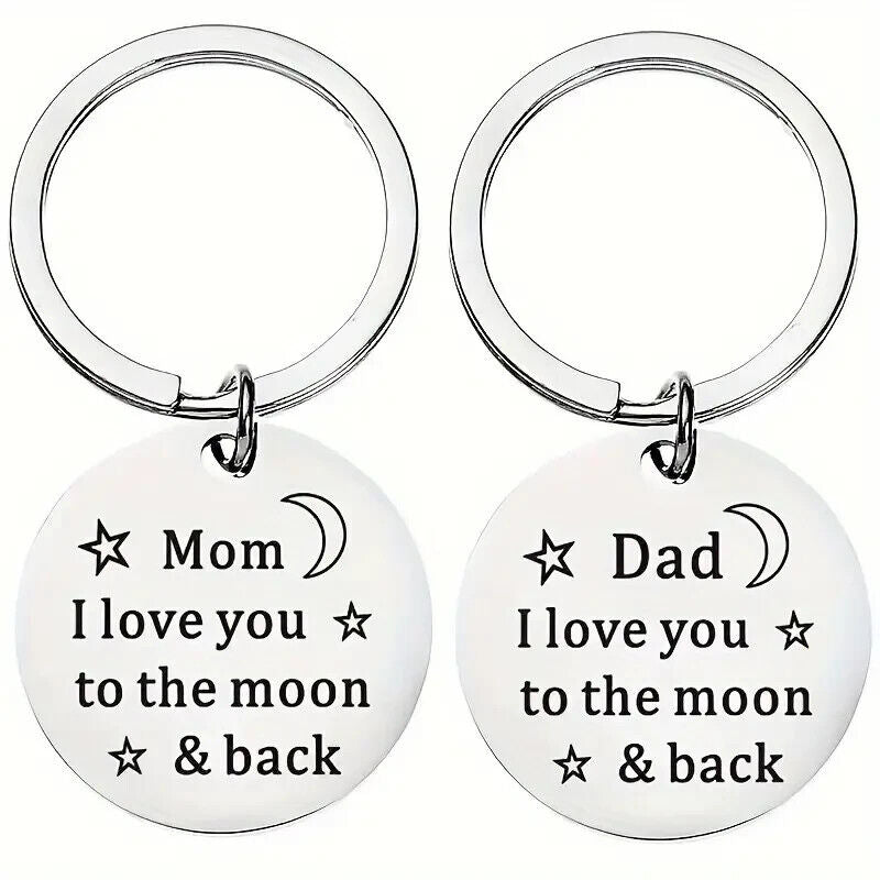 DAD MOM I Love You TO THE MOON AND BACK Keyring Men Gift PARENTS LOVE GIFT