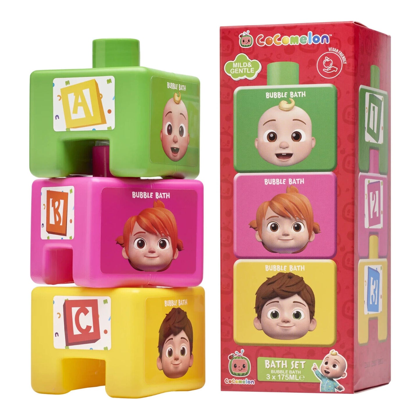 Cocomelon Bubble Bath Stackable Cube Set 3 x 175ml JJ YOYO TOM TOM EDUCATIONAL