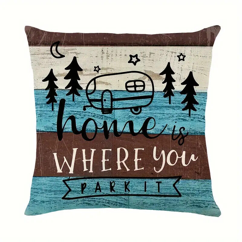 CAMPER CAMPING CARAVAN Pillow Case Cushion Cover Home Decor MEMORIES WELCOME
