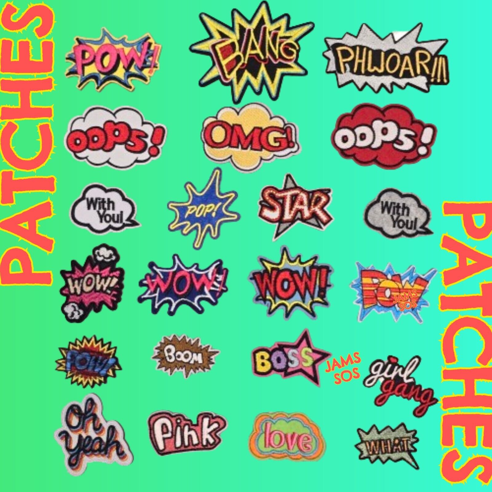 Pow Zap OMG Bang OMG Wow WTF Words Embroidered Logo Patch Badge Iron Sew On COMI