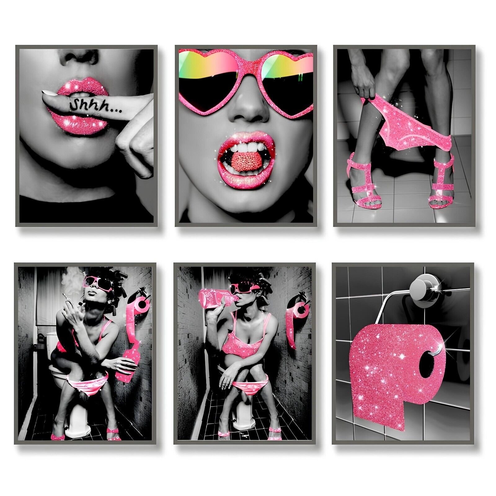 Luodroduo Fashion Wall Art Bathroom CANVAS Prints Pink BLACK Glam GLITTER WOMEN