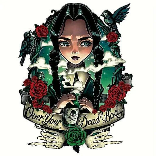 WEDNESDAY "OVER YOUR DEAD BODY" Clothes Patch Heat Transfer Thermal ADDAMS