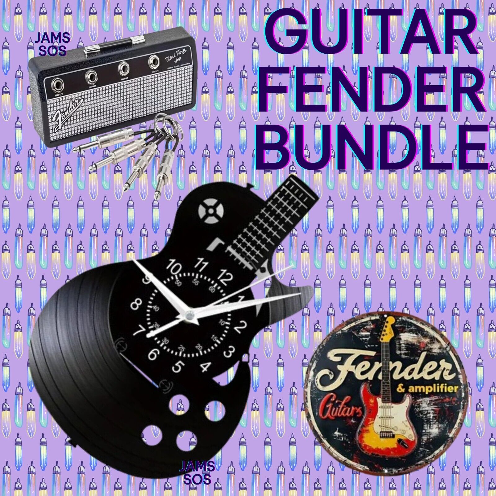 FENDER XMAS BUNDLE KeyRing Holder TIN SIGN & CLOCK Man Cave Music GUITAR AMP