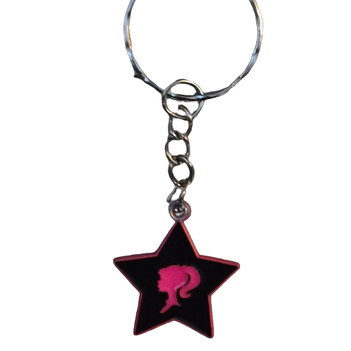 BARBIE HEAD KEYRING KEYCHAIN PINK STAR 2024 SILHOUETTE MARGOT ROBBIE