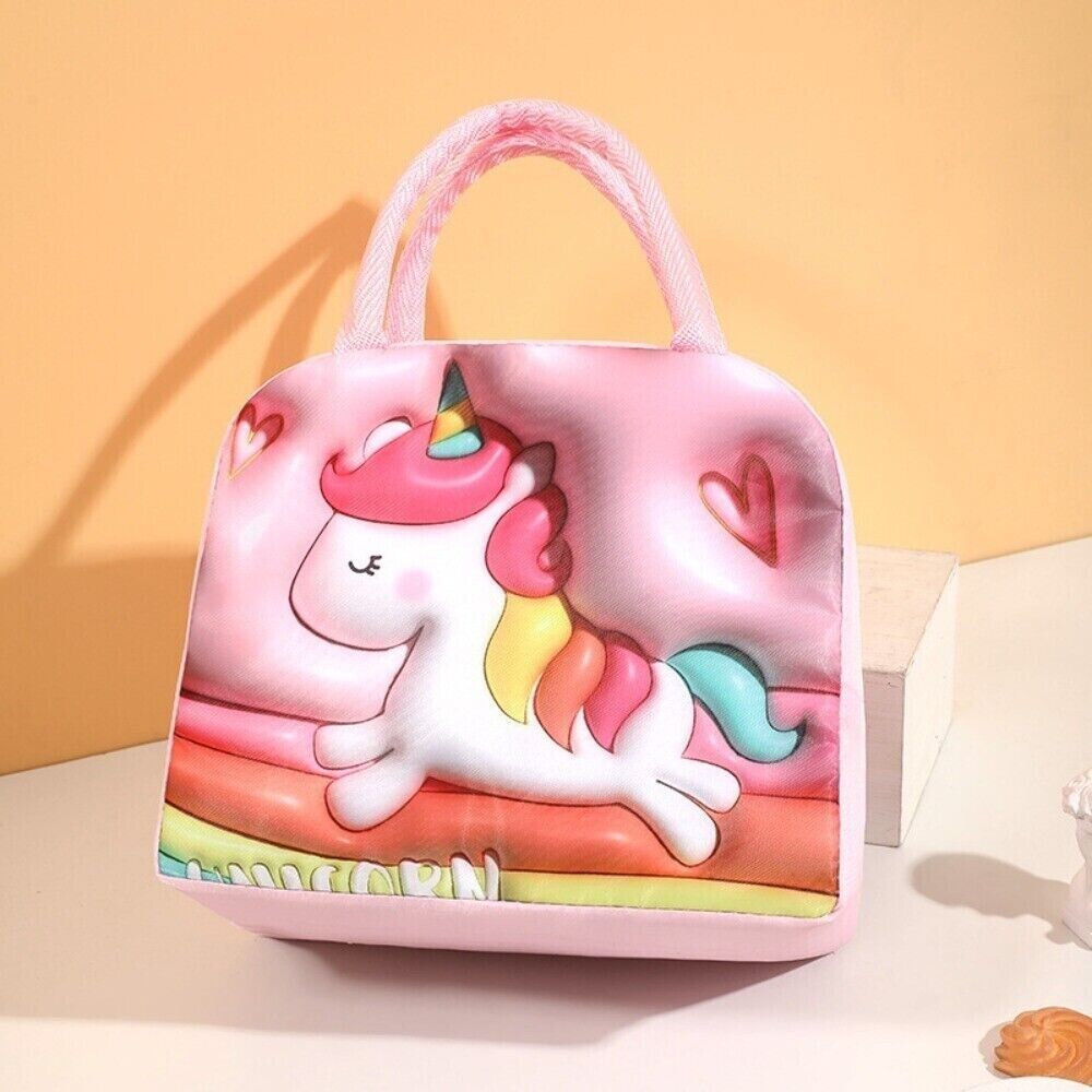 UNICORN Lunch Box Bag Thermal INSULATED Bag School Stereoscopic Vision PINK