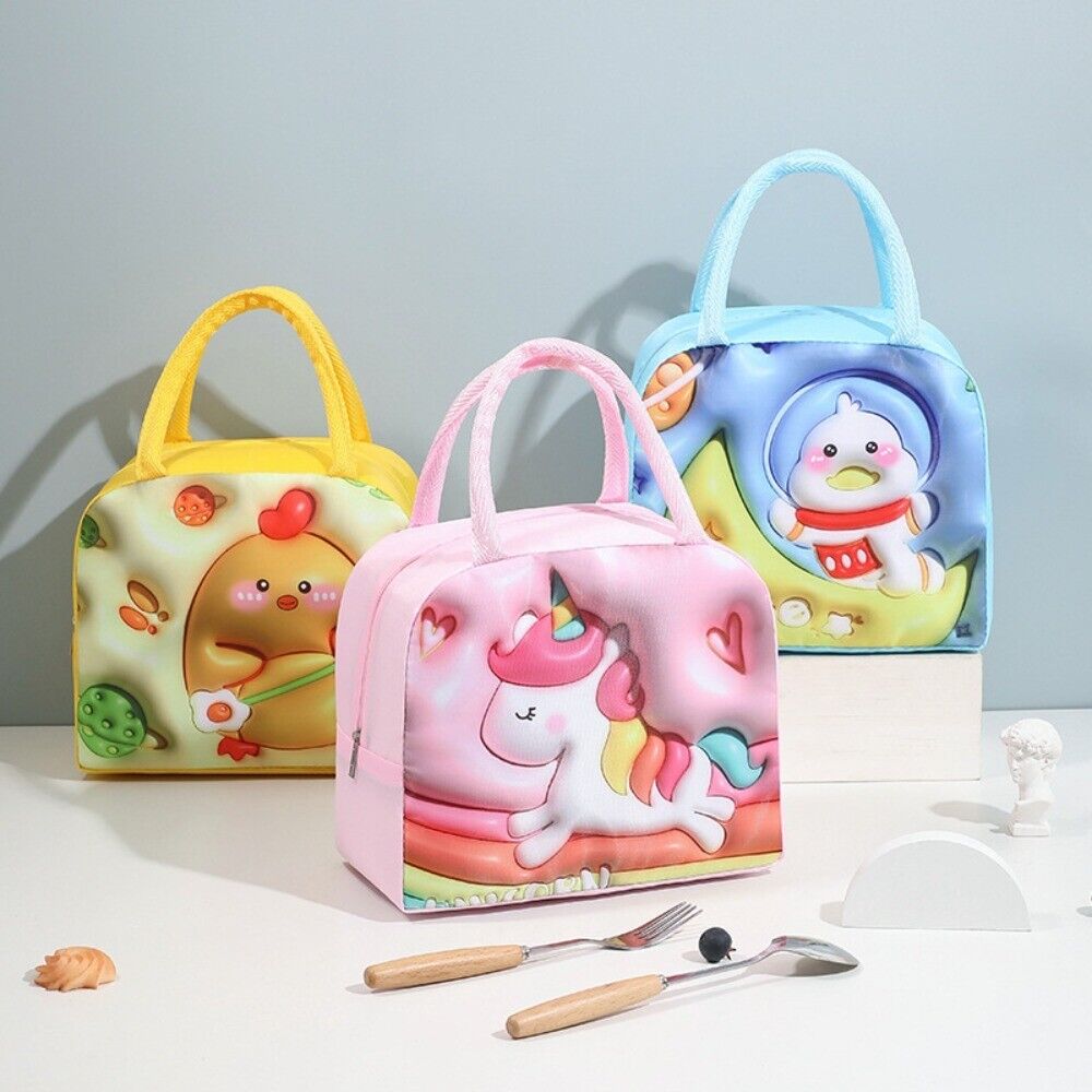 UNICORN Lunch Box Bag Thermal INSULATED Bag School Stereoscopic Vision PINK