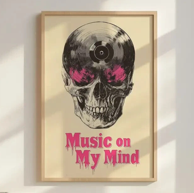 MUSIC ON MY MIND Skull Abstract Wall Print UNFramed Canvas Picture Poster record