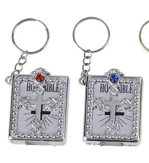 Mini Holy Bible Keyrings Keychain English Christian Jesus Cross Pray Pendant UK