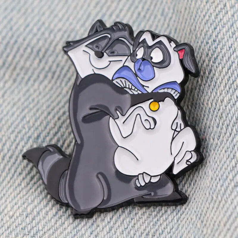 POCAHONTAS MEEKO & PERCY Metal Enamel Pin Badge HUGGING RACCOON PUG