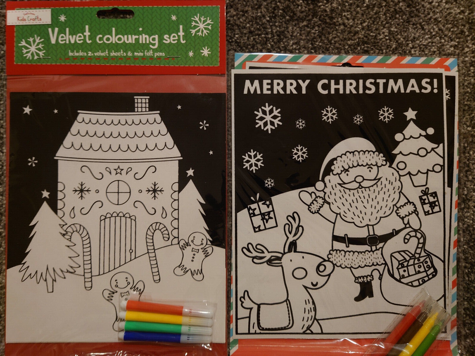 Velvet Christmas Colouring Set reindeer santa gingerbread kids choose yours