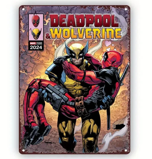 WOLVERINE CARRYING DEADPOOL METAL TIN SIGN MAN CAVE PUB BEDROOM SUPERHERO 2024