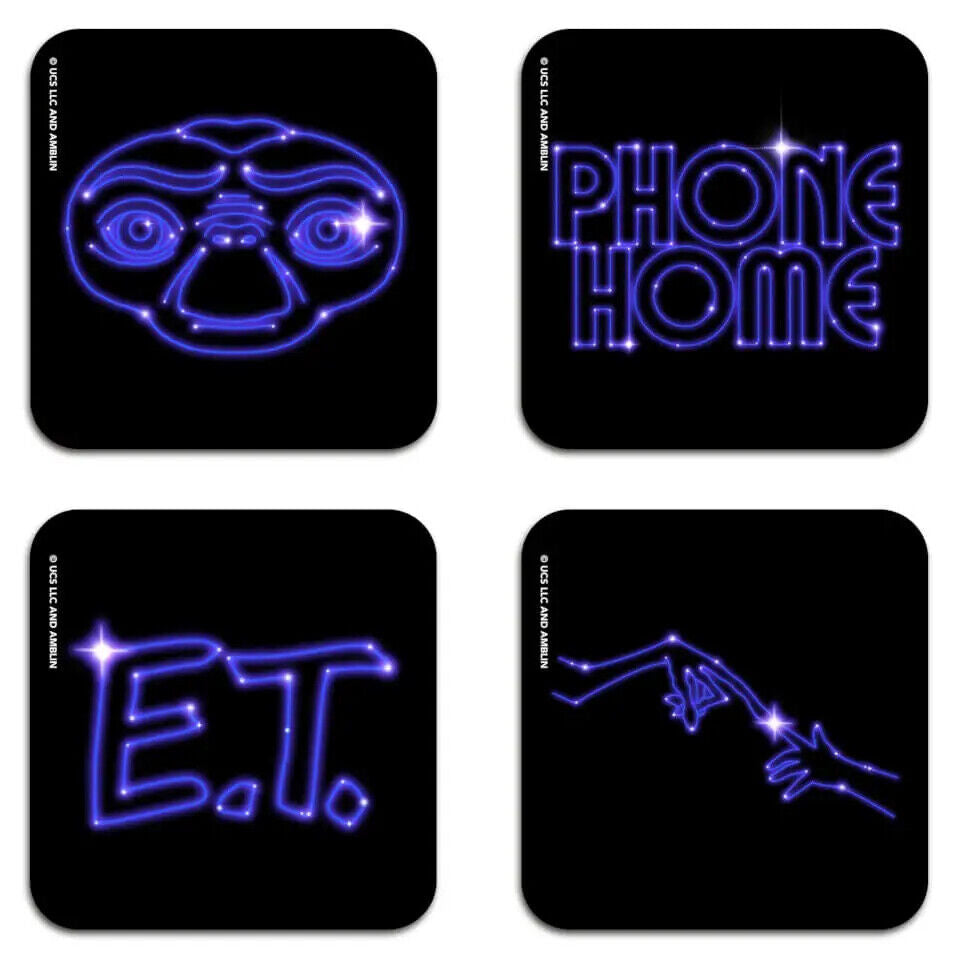 E.T EXTRATERRESTRIAL Coaster Retro TV Drinks Mat BLACK BLUE PHONE HOME MOVIE