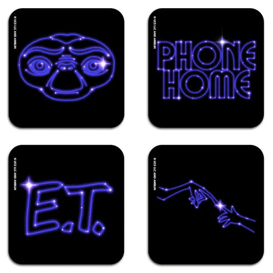 E.T EXTRATERRESTRIAL Coaster Retro TV Drinks Mat BLACK BLUE PHONE HOME MOVIE