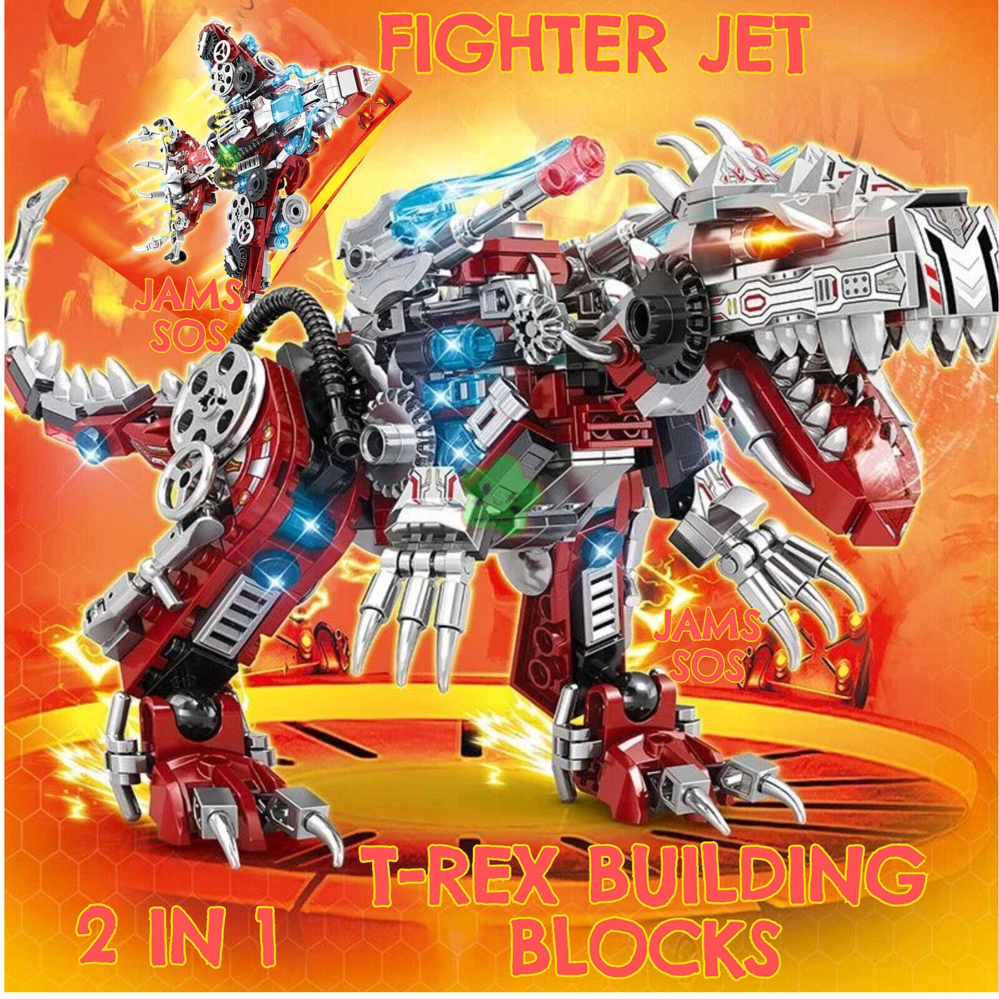 2IN1 Jurassic Mechanical T-Rex Dinosaur FIGHTER Building Blocks Bricks Toy 422