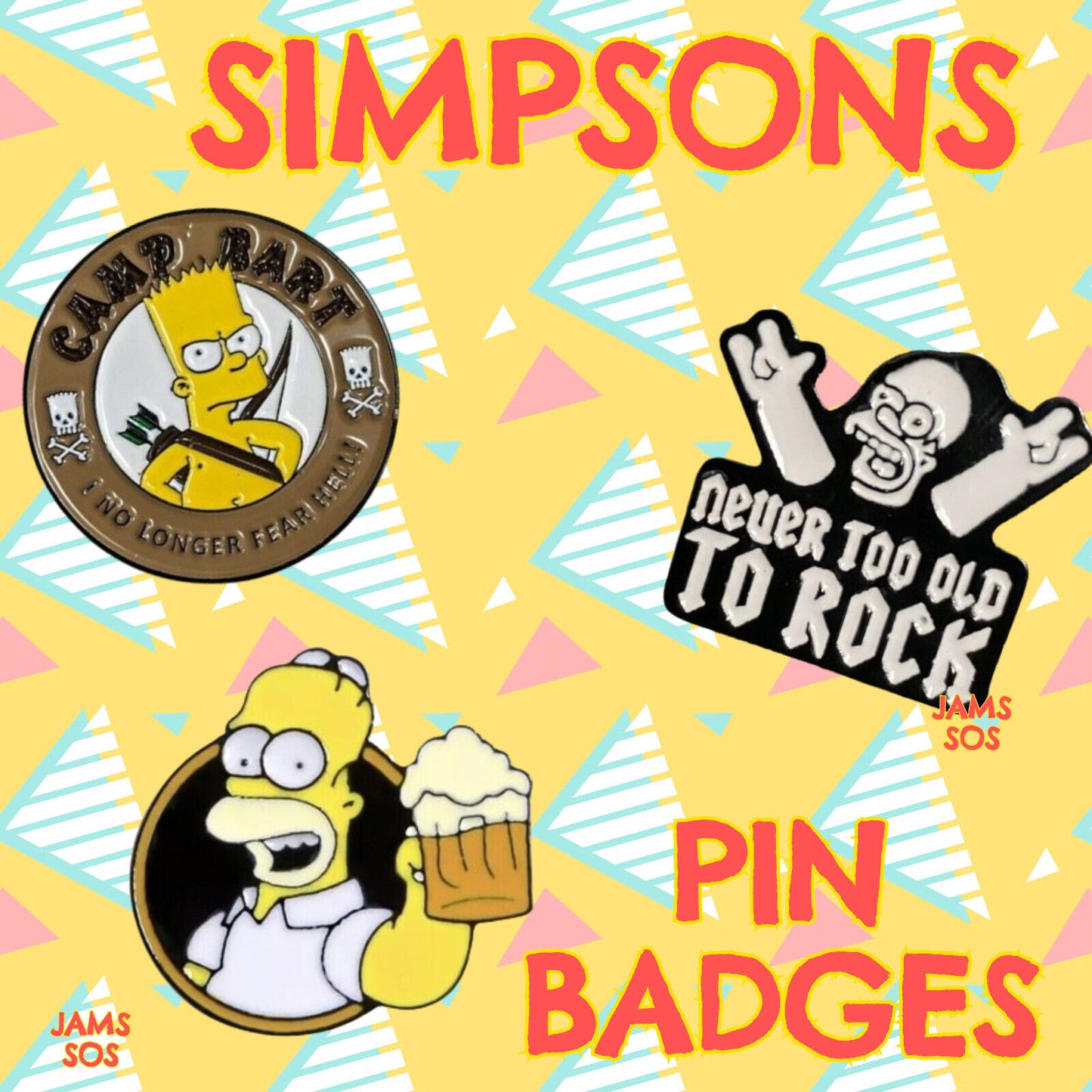 Homer BART Simpson pin badge Never too old to rock Metal Enamel Simpsons CAMP