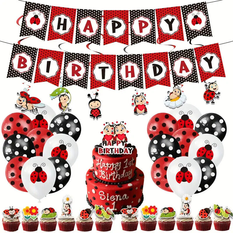 LADYBUG LADYBIRD Theme Birthday Party Set Balloons Banners Cake Decorations