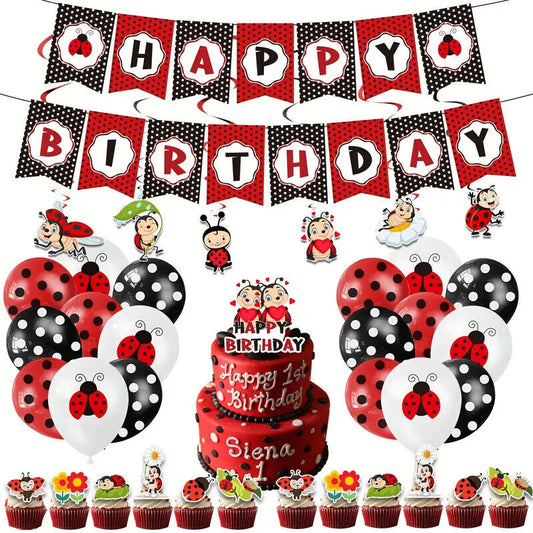 LADYBUG LADYBIRD Theme Birthday Party Set Balloons Banners Cake Decorations