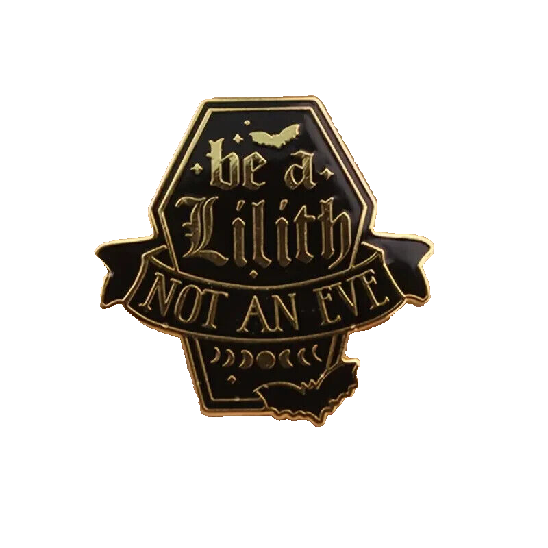 Be A Lilith Not An Eve- Coffin Shaped Flying Bats Pin Badge GOTH HORROR VAMPIRE