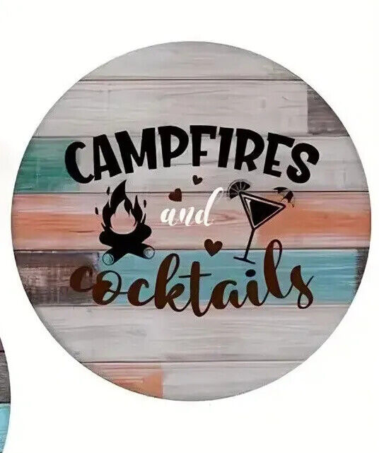 CAMPING CAMPER COASTER  Coffee Tea Drink COCKTAILS VW CAMP FIRE WOOD EFFECT