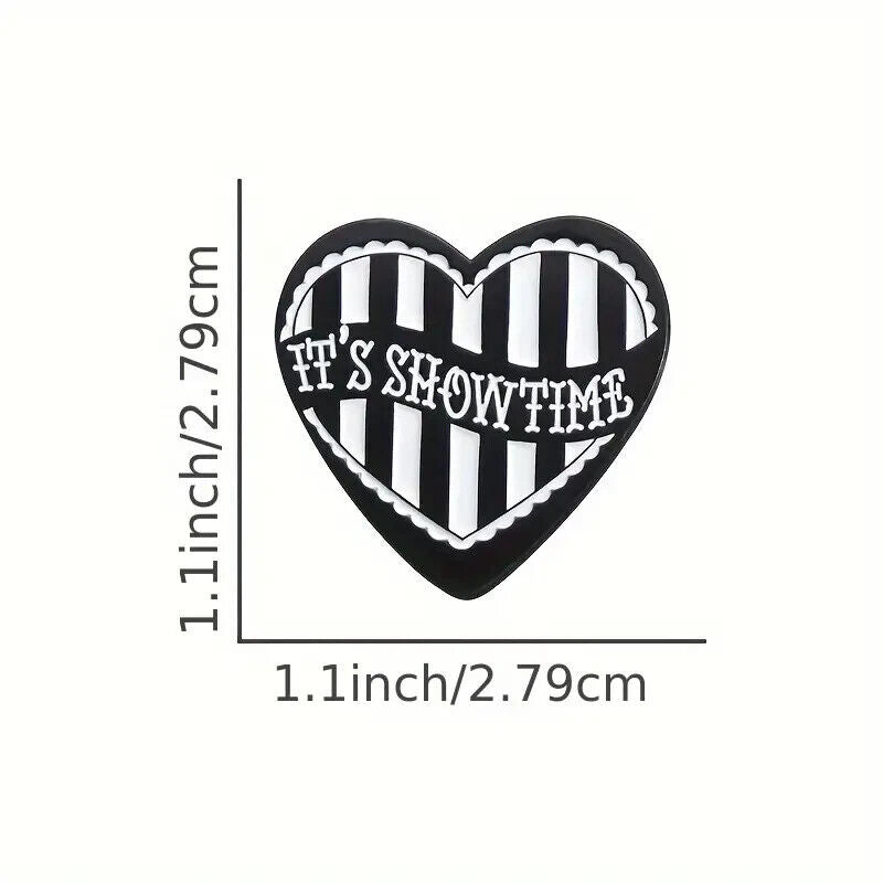 ITS SHOWTIME BEETLEJUICE HEART Pin Badge Enamel Brooch STRIPED STRIPEY