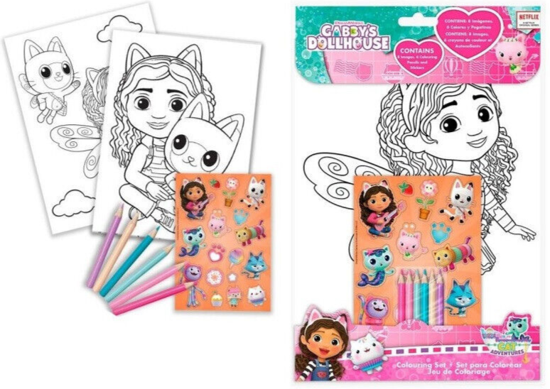Gabby's Dollhouse CAT ADVENTURES Colouring Activity Set Stickers Colour Pencils