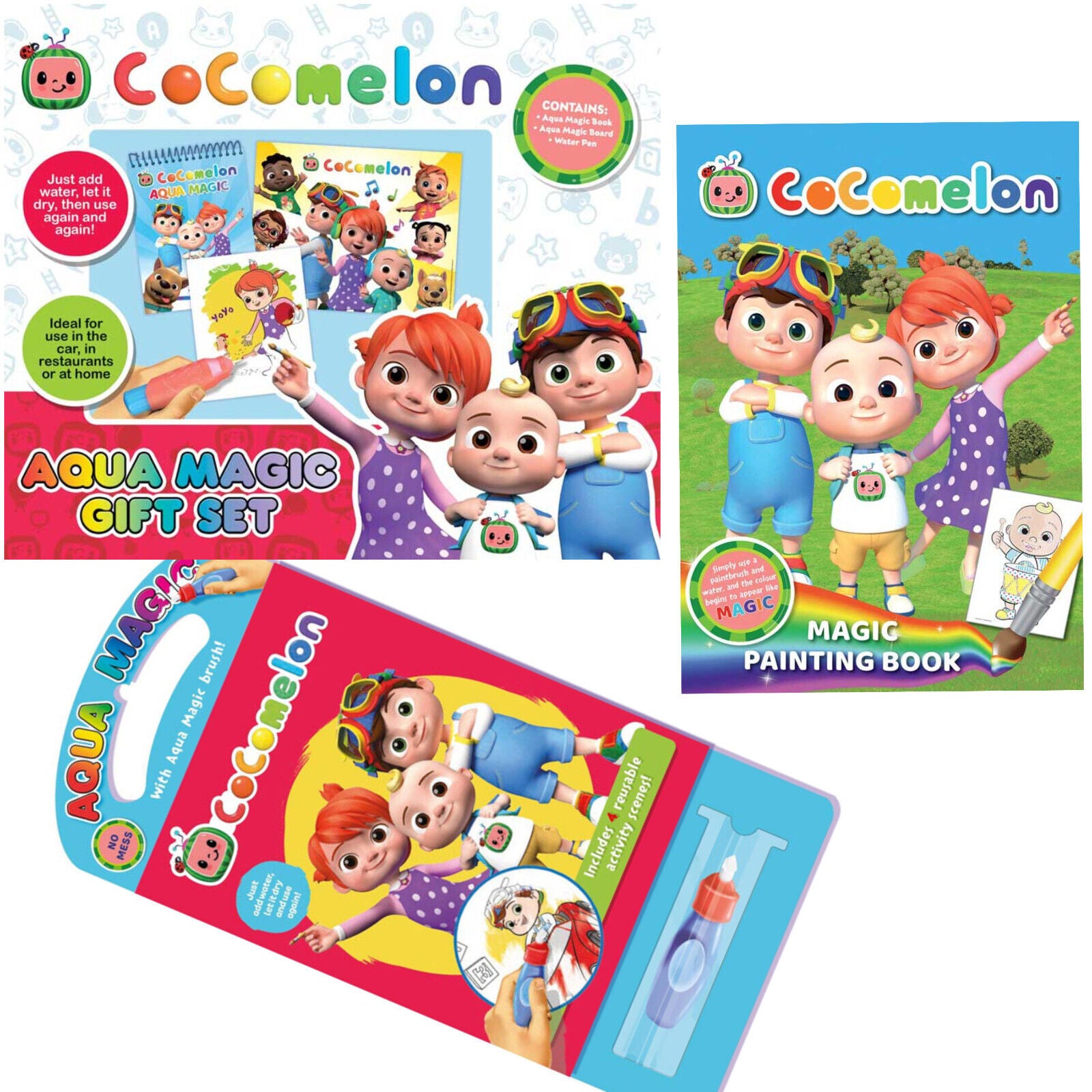 Cocomelon Aqua Magic Gift Set Magic Book Board Water Pen LARGE SMALL PAINTING