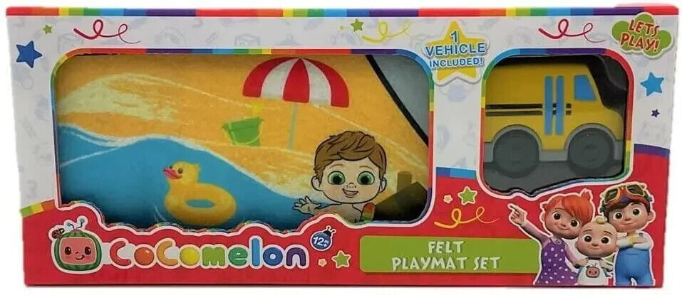 NEW CoComelon Felt Play Mat & Vehicle Set YELLOW TRUCK BEACH CITY 80CM COCO MELO