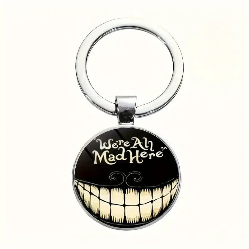 ALICE Grinning Cheshire Cat Keychain Gift We're All MAD Here Purple