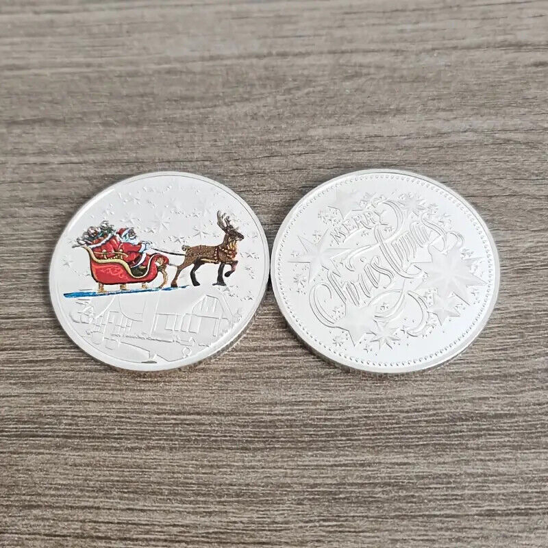 Santa On A Sleigh Ride N Pole Merry Christmas Happy New Year Silver GOLD Coin