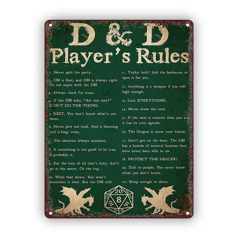 D&D DND dungeons and dragons Tin Sign Supernatural Mystic PLAYERS RULE BOOK