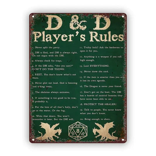 D&D DND dungeons and dragons Tin Sign Supernatural Mystic PLAYERS RULE BOOK