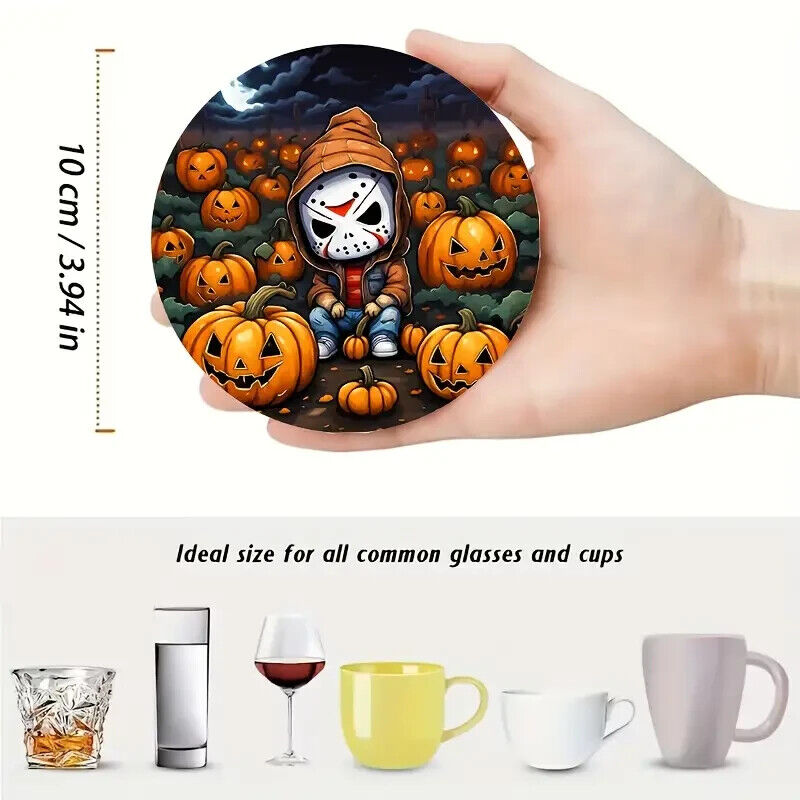 6 X Halloween Horror Movie Character Spooky Coasters Set CHUCKY IT MYERS SCARY