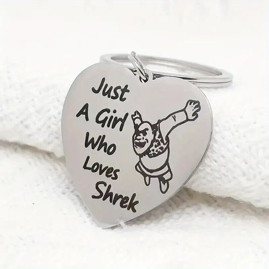 Just a girl who loves Shrek Pixar keyring Keychain DONKEY FIONA FAIRYTALE HEART