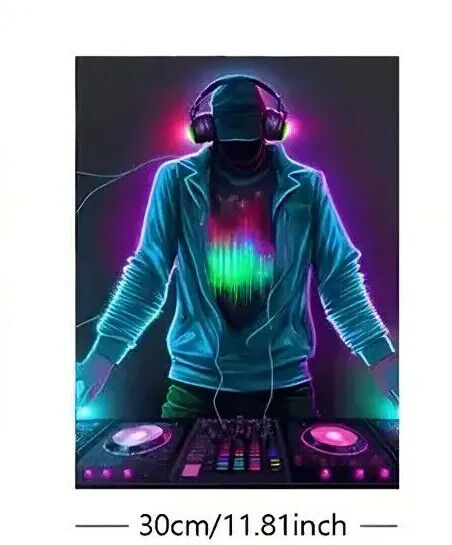 MUSIC Gamer Canvas Art Pictures Large VIRTUAL PC NEON DJ DECKS HEADPHONES PS5