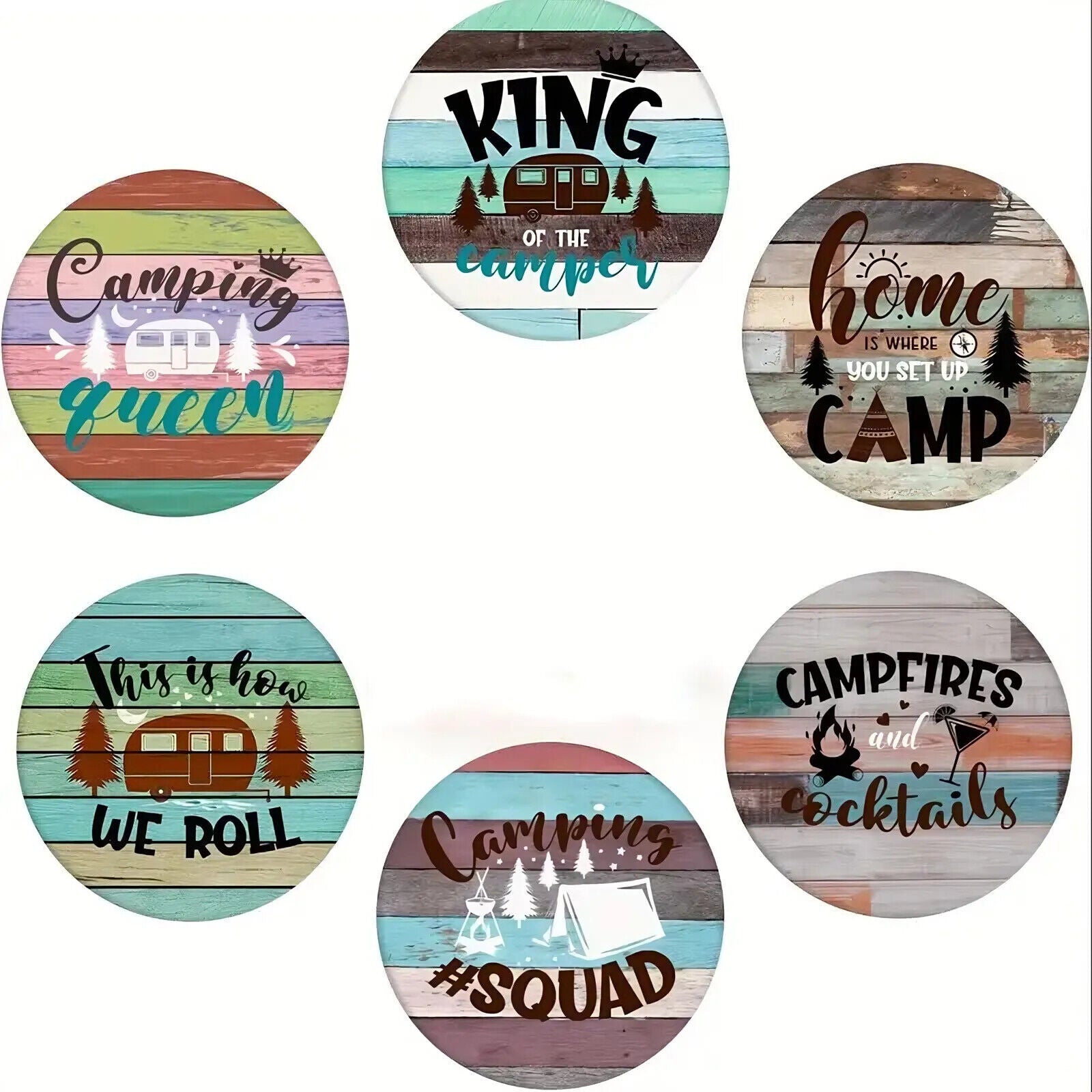CAMPING CAMPER COASTER  Coffee Tea Drink COCKTAILS VW CAMP FIRE WOOD EFFECT