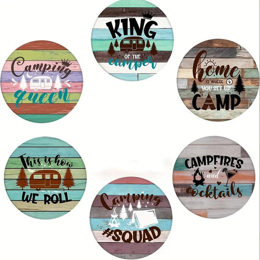CAMPING CAMPER COASTER  Coffee Tea Drink COCKTAILS VW CAMP FIRE WOOD EFFECT