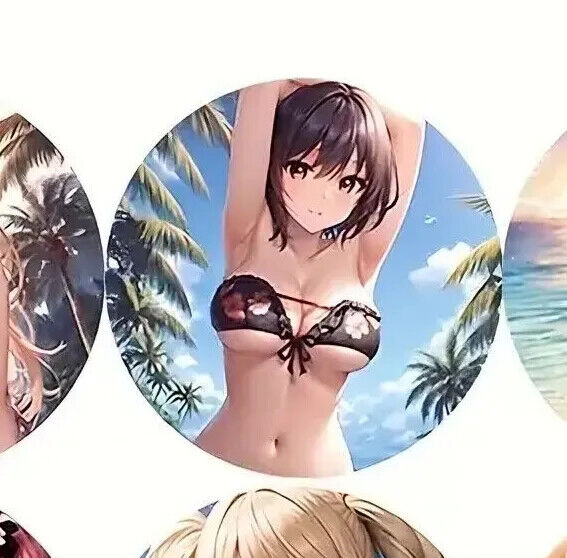 ANIME WOMEN Coaster Wood Anime Manga BIKINI SEXY CUTE SUNSET SCENE PALM GIRL
