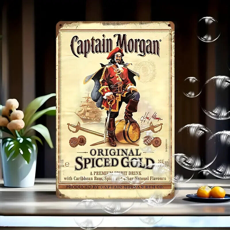 SPICED GOLD CAPTAIN MORGAN RUM SPICED GARAGE BAR PUB SHED MAN CAVE TIN SIGN