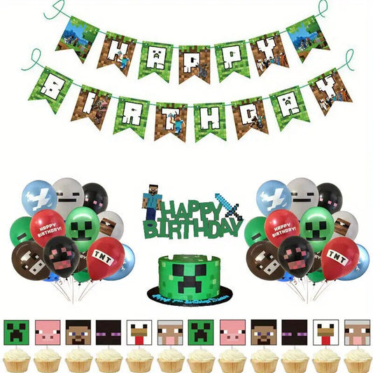 MINECRAFT GAMING PARTY SUPPLIES BALLOONS TOPPERS VIDEO GAME BIRTHDAY DECORATIONS