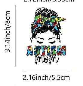 AUTISM MOM MUM IRON-ON TRANSFER LOVE DIFFERENT BEAUTIFUL RAINBOW