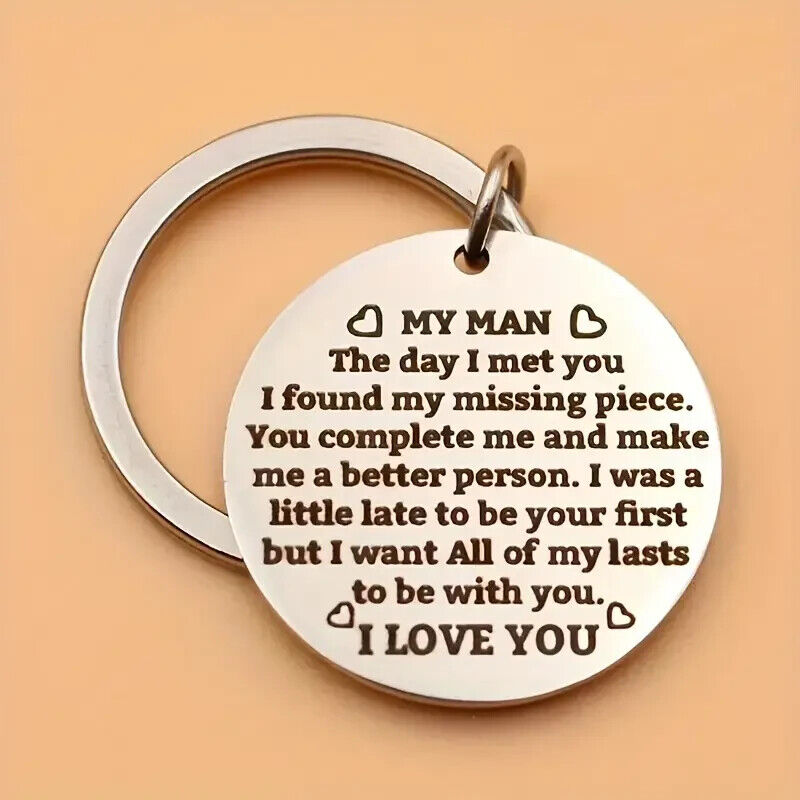 To My Man LOVE Engraved Keychain Keyring Gift Husband Anniversary Valentines